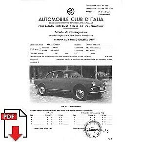 1966 Alfa Romeo Giulietta Sprint FIA homologation form PDF download (ACI)